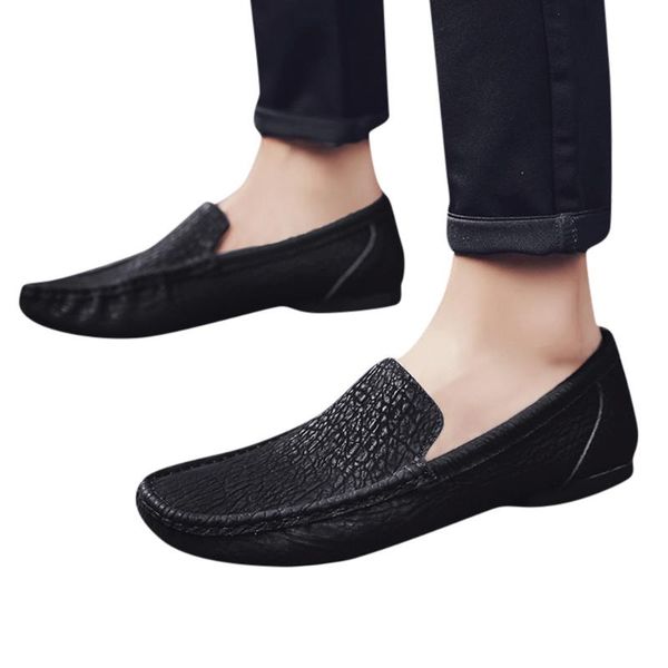 

kancoold leather casual shoes men's solid color round toe shoes men sewing flat heel shallow mouth leather size38-44, Black