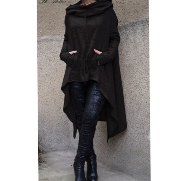 

cool autumn winter hoodie sweatshirt casual long sleeve women hoodies fashion irregular hem long hoody plus size pullover, Black