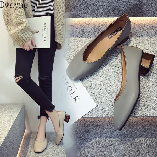 

grandma shoes thick with single shoes korean wild shallow mouth work low-heel high heels simple comfort womens pumps, Black