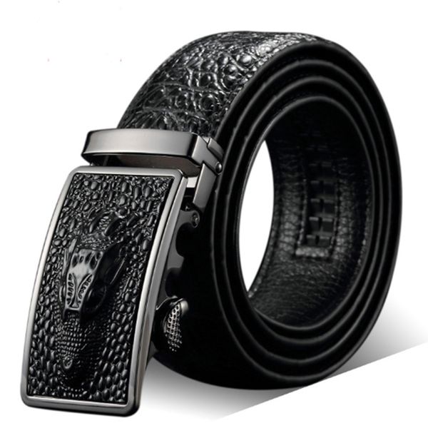

2019 european and american fashion new classic men's belt crocodile pattern automatic buckle casual leather belt, Black;brown