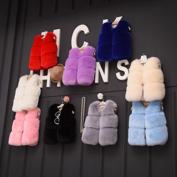 

faux fur vest for girls autumn winter thicken waistcoats sleeveless princess fashion faux fur coats for 0-10 years 12 colors, Blue