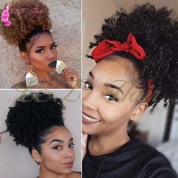 Natural Clip In Afro Hair Bun Jet Black Purple Blue Synthetic