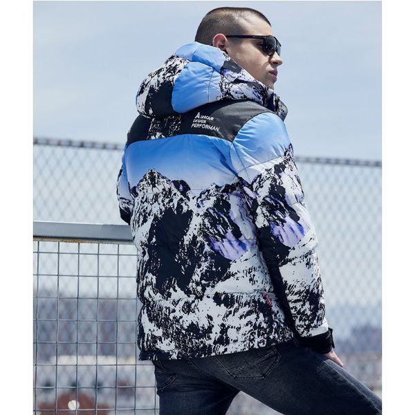 

men tide brand down 2019 new fashion designer snow nountain down coat mens outdoor loose hooded coat luxury casual coat plus size l-3xl, Black