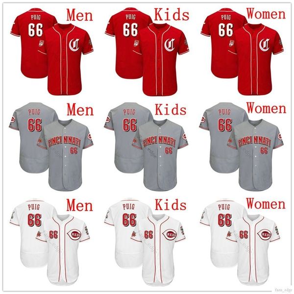 

2019 Spring Training 150th Cincinnati Jerseys #66 Yasiel Puig Man Woman Kids Youth Stitched Yasiel Puig Reds Baseball Jersey