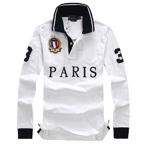 

mens designer long sleeve polos t shirts embroidery cotton fashion casual poloshirt, White;black