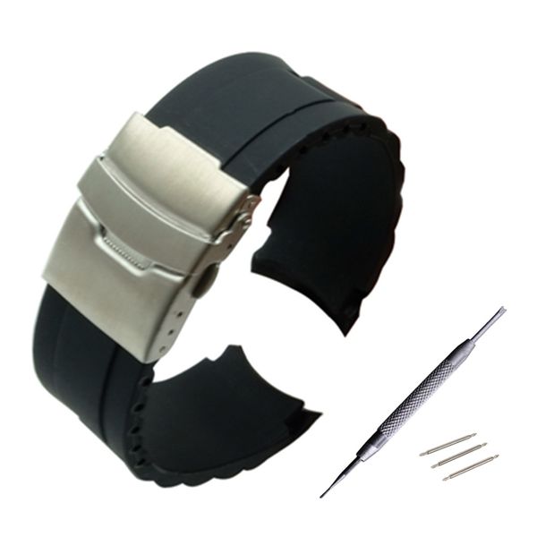 

20mm 22mm 24mm silicone rubber diver silicone arc watch strap for eqw-m710l with folding stainless steel clasp buckle, Black;brown