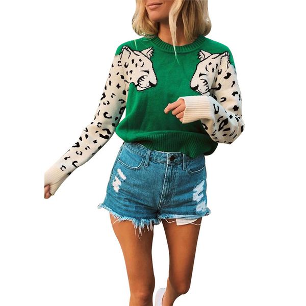

womens designer leopard printed sweaters fashion patchwork sweaters casual pullover long sleeves sweaters female clothing, White;black