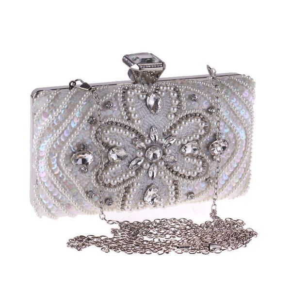 

new fashion evening clutch for women lady beading crystal handbag pouch casual flap shoulder bag crossbody messenger metal chain