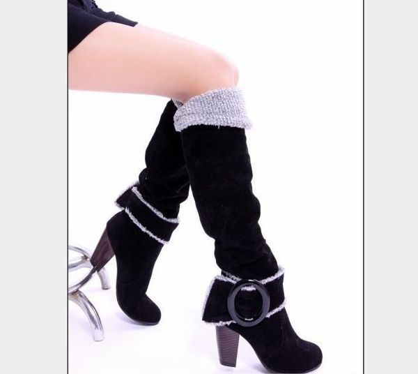 

замшевые сапоги сапоги рукав высокой пятки женщин ботинок зимы, Black