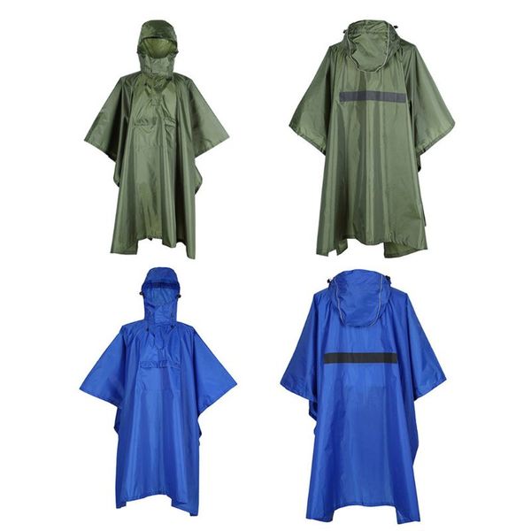 

190t waterproof outdoor rain poncho reusable hiking camping packable backpacking hooded rainboat jacket with reflective strip, Blue;black