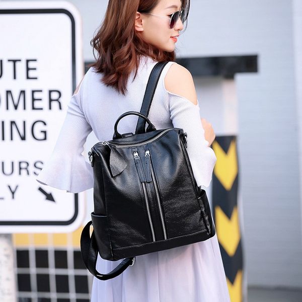 

double shoulder bag woman 2020 new fashion sheepskin backpack multifunctional soft leather large capacity women's bag