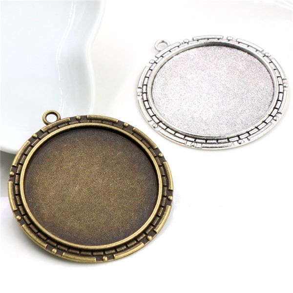 

5pcs/lot 40mm inner size antique bronze and silver colors new fashion style cabochon base setting charms pendant, Blue;slivery