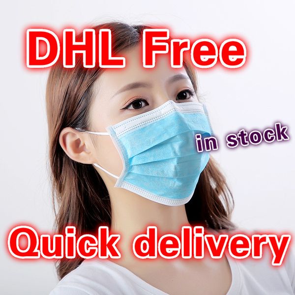 

dhl 100 pcs 3 layers dustproof disposable earloop face mouth masks facial protective cover pm2.5 masks in stock
