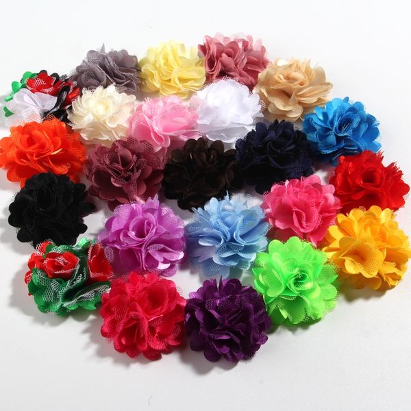 

100pcs 5cm 2" fashion mesh silk fabric flowers for hair accessories rosettes satin hair fabric flower for girls kid head wear, Slivery;white