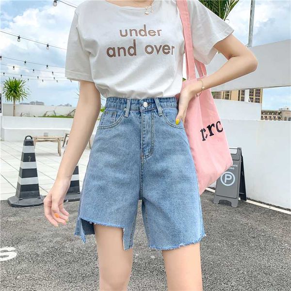 

women's shorts ailegogo women hole high waist streetwear blue denim casual female plus size 5xl wide leg button jeans, White;black