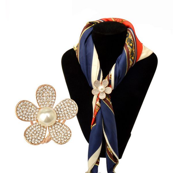 

tricyclic flower scarf buckle pearl scarves clip ring holder jewelry gold, Gray