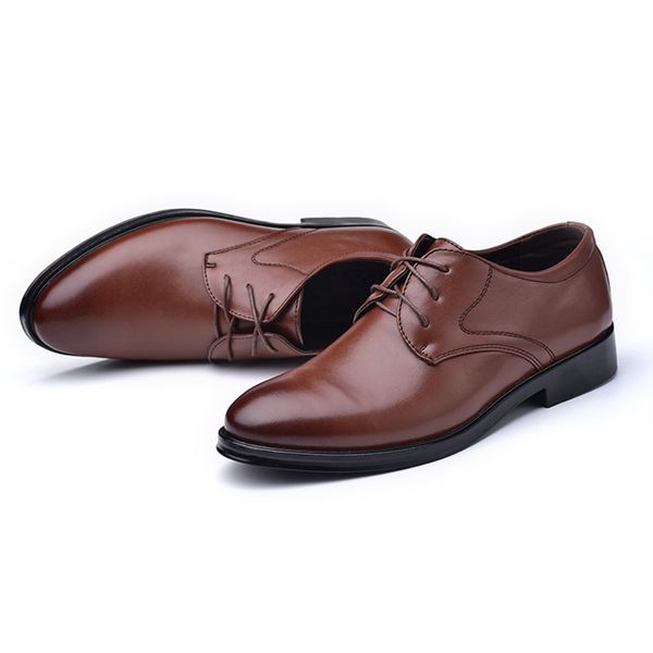 

1 pair business men pu leather shoes lace-up dress casual flat shoes bvn66, Black