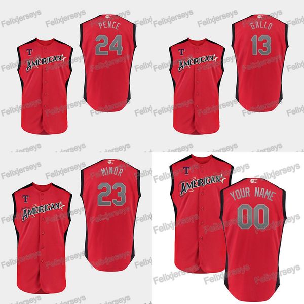 

13 Joey Gallo 2019 All-Star American Game Workout Texas 24 Hunter Pence 23 Mike Minor Rangers Baseball Jerseys Free Shipping