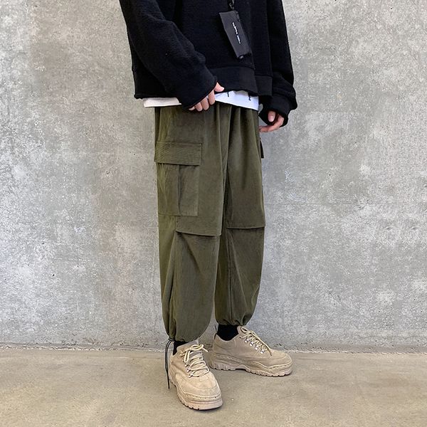

winter new corduroy pants men's fashion solid color casual cotton overalls man streetwear wild hip-hop loose trousers m-5xl, Black