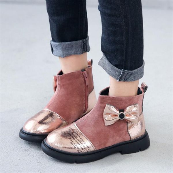 

girls boots winter new selling girls shoes martin boots bow non-slip soft bottom plus velvet warm children, Black;grey