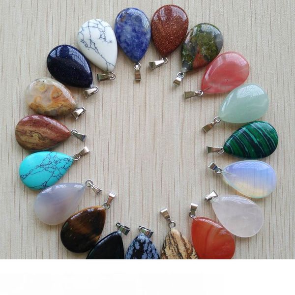 

wholesale 50pcs lot 2018 trendy sell natural stone water drop shape pendants charms for necklaces making mx190730, Silver