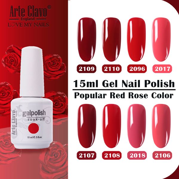 

arte clavo 15ml new red color led gel nail polish set diy nail gelpolish uv gel art varnish hybrid soak off lacquer primer, Red;pink