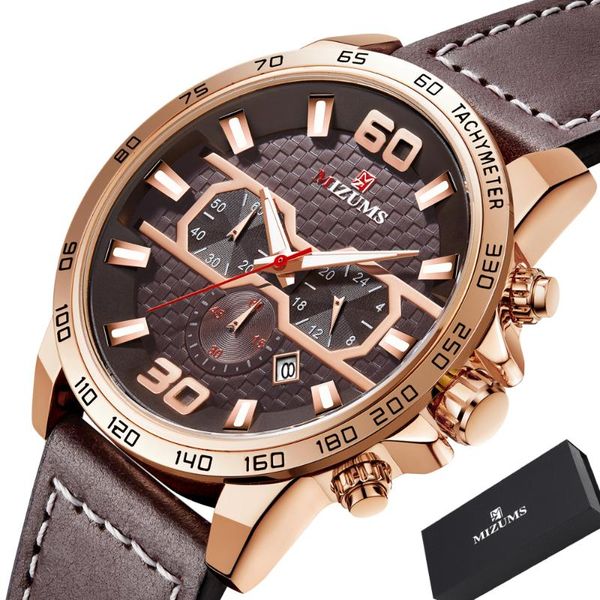 

rose gold mens watches mizums sport chronograph watch fashion quartz watch men waterproof relogio masculino new, Slivery;brown