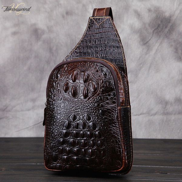 

men first layer cowhide genuine leather vintage shoulder bags messenger bag travel trend crocodile grain sling chest day pack