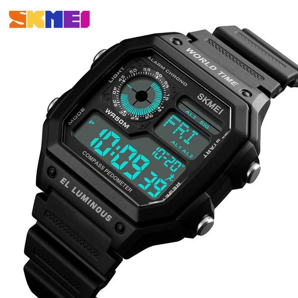 

новый skmei top luxury sport часы мужские компас часы будильник 5бар водонепроницаемый светодиодный дисплей цифровые часы relogio мужчина дл, Slivery;brown