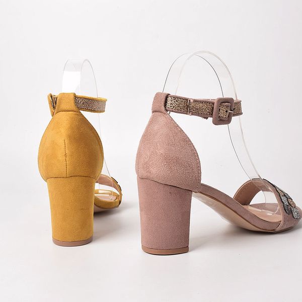 

2020 selling new style summer micro suede sandals with thick with wild female high-heeled shoes, Black