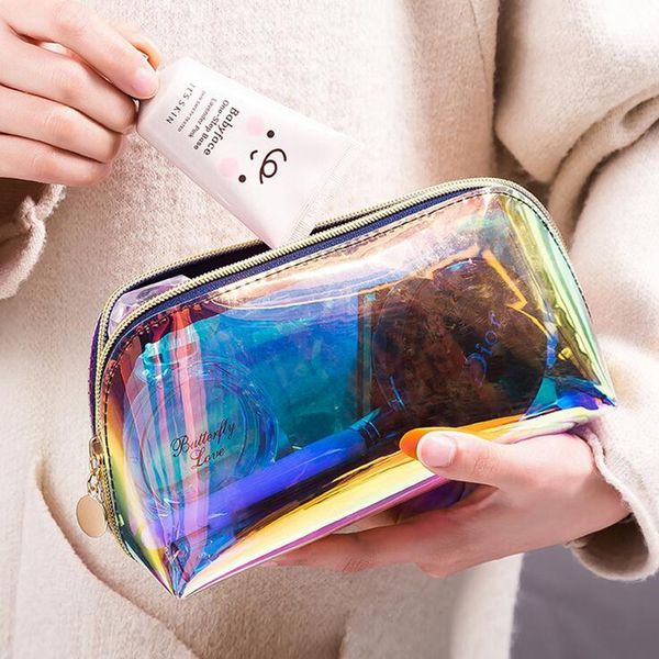 

woemn transparent laser cosmetic bag travel make up necessaries organizer zipper toiletry kit makeup case pouch wash kit box