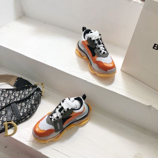 

original fashion luxury platform men's and women's shoes wild vintage triple-s transparent air cushion casual sneakers 17, Black