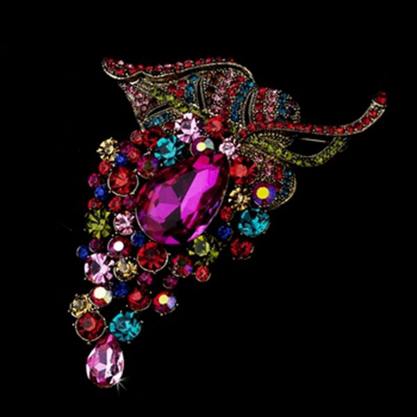 

4 inch extra large grape shaped multicolored rhinestone crystal diamante brooch with teardrop shaped crystal, Gray