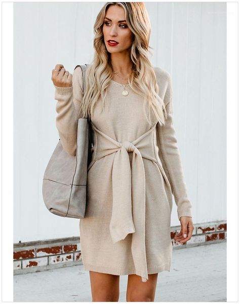 

knitted dress designer womens sashes dress luxury womens dresses fashion solid color, Black;gray