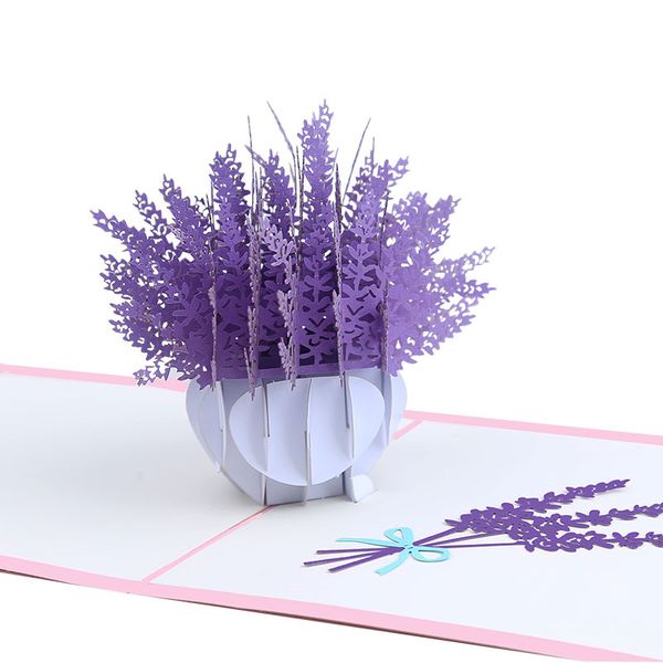 Biglietti d'auguri di fiori 3d Carta pop-up di lavanda viola per gli amanti della moglie della mamma Congratulazioni di compleanno Regalo di nozze per le donne di San Valentino