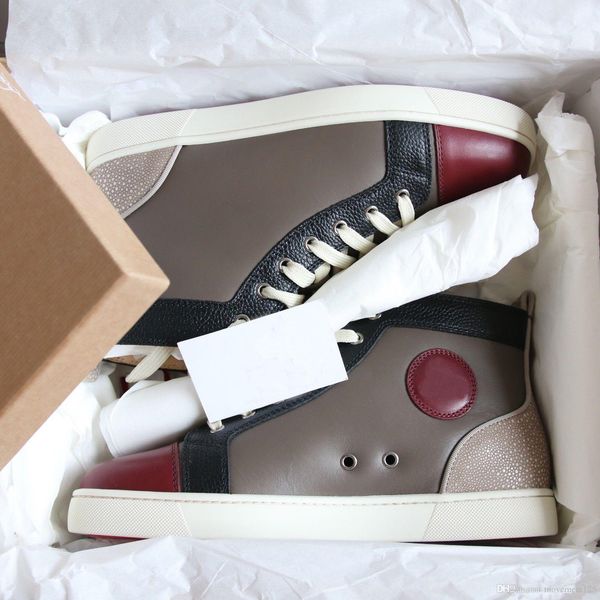 

genuine leather leisure flats high/low sneaker shoes women,men high red bottom shoes original box,shipping bag,eu:35-47, Black