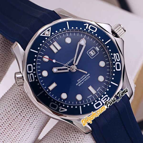 Новый дайвер 300M Miyota 8800 Automatic Mens Watch 212.30.41.20.01.003 Blue Bezel Blue Dial Сталь резиновый ремешок роскошные часы Puretime