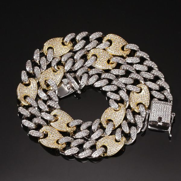 

hip hop gold silver two tone + cubic zirconia bling iced out twist pieces cuban chain necklaces for men rapper jewelry