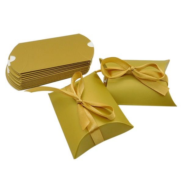 

50pcs wedding gift foldable candy box with ribbon pillow shaped chocolate sweets diy wrapping anniverary birthday decorative