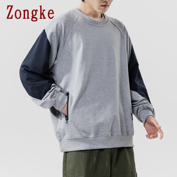 

zongke 2020 новая весна лоскутная пуловер толстовка мужчины хип-хоп моды японский мужчины толстовка мужчины streetwear марка м-5xl, Black