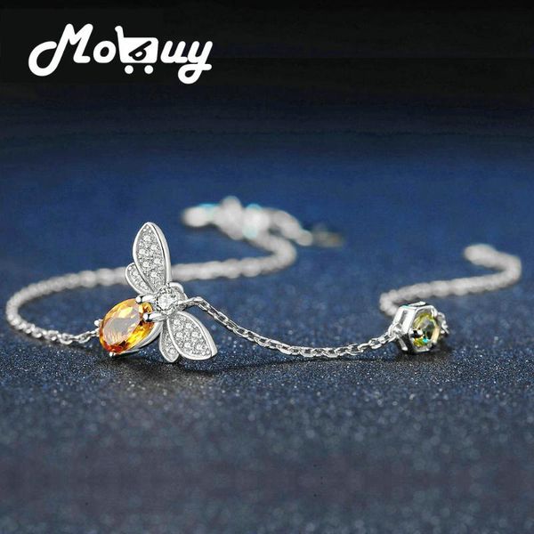 

mobuy love bee 925 sterling silver bracelet woman citrine gemstones jewelry white gold plated chain jewellery mbhi059, Golden;silver