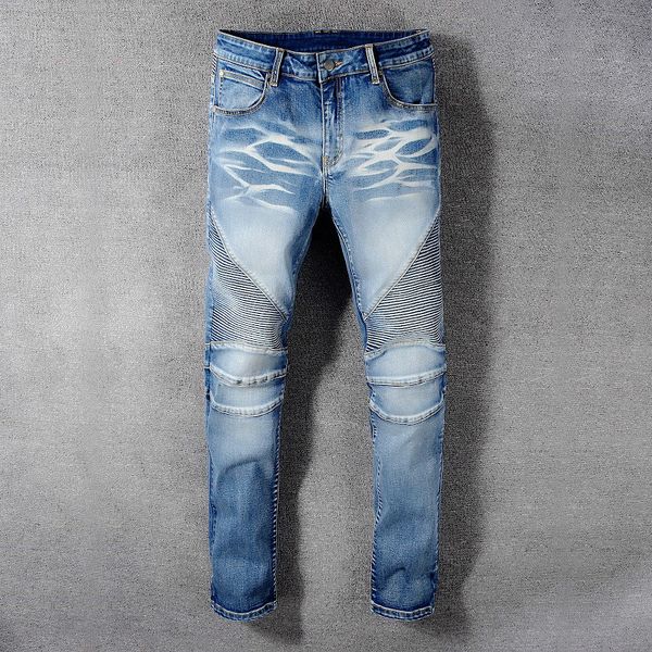 

new jeans men luxury designer denim jeans ripped brand denim jean pour hommes bike rock revival jeans new, Blue