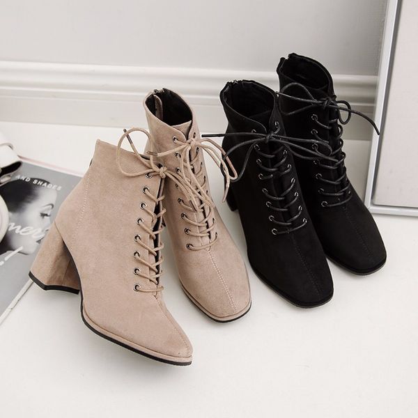 

сапоги женские короткие сапоги европа и америка 2020 осень и зима новая мода толстые каблуки женская обувь сексуальная, Black