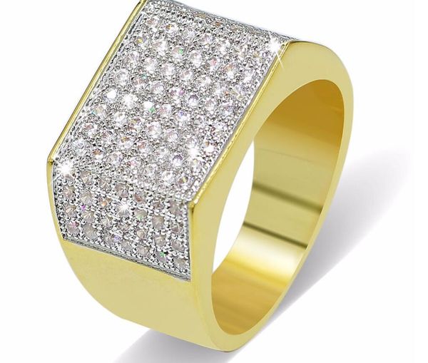 

Hip Hop Bling Rings All Iced Out Real Micro Pave CZ Прохладный Мужские Женщины Пара Золото Серебро Хип-х