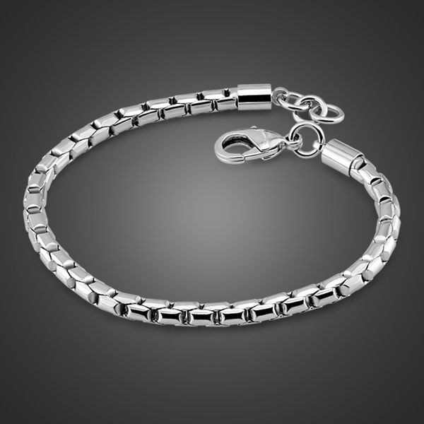 

real 100% sterling silver bracelet for boys fashion solid 925 silver 5mm 20cm snake chain bracelet punk style woman man jewelry, Golden;silver