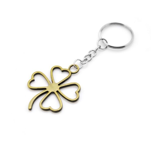

new fashion lucky four leaves clover key chains bag buckle pendant for car keyrings keychains women jewelry men gift, Silver
