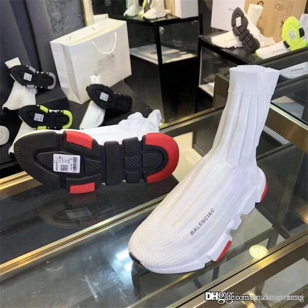 

19ssbalencia design speed runner trainers white mesh with black and red bottom turnschuhe sock flat trainer sneakersd with original box, Blue;gray