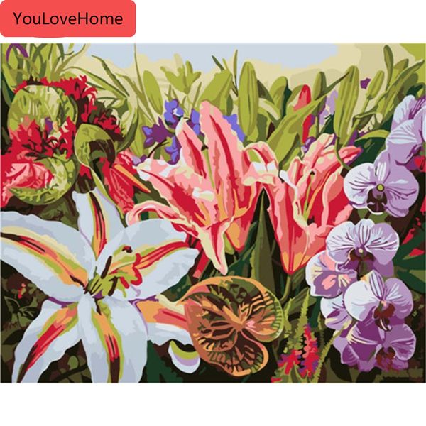 

раскраска по номерам цветы рисунок на холсте ручная роспись наборы арт подарок diy масляная живопись картины украшения дома настенное искусс