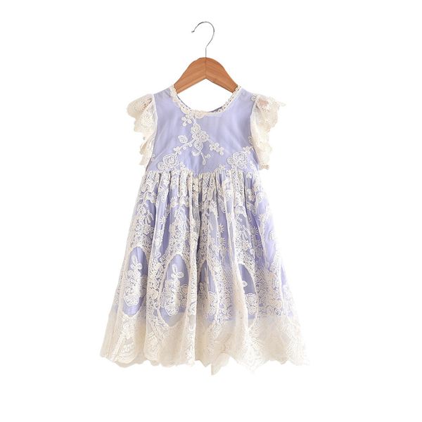 

2020 summer baby girl dress elegant clothes lace embroidery party princess dress children's flying sleeve mesh sundress t200417, Red;yellow