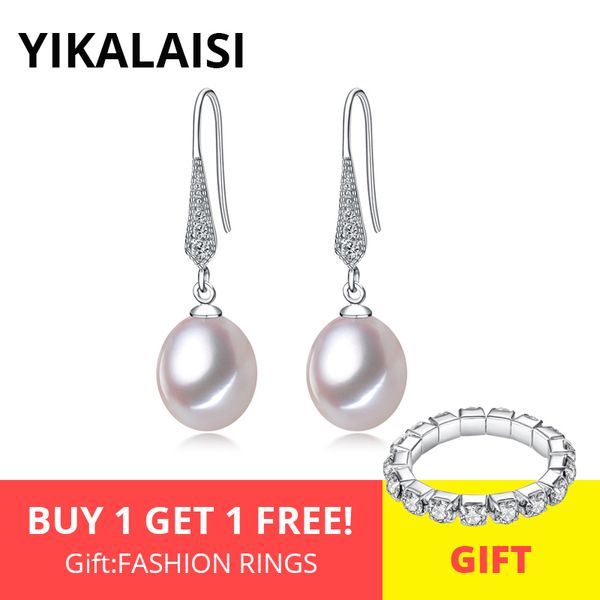 

yikalaisi 925 sterling silver natural freshwater pearl earrings jewelry for women 8-9mm real pearl white pink purple black, Golden;silver